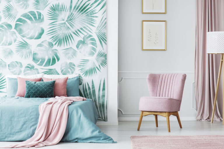 Comfortable pale pink upholstered chair